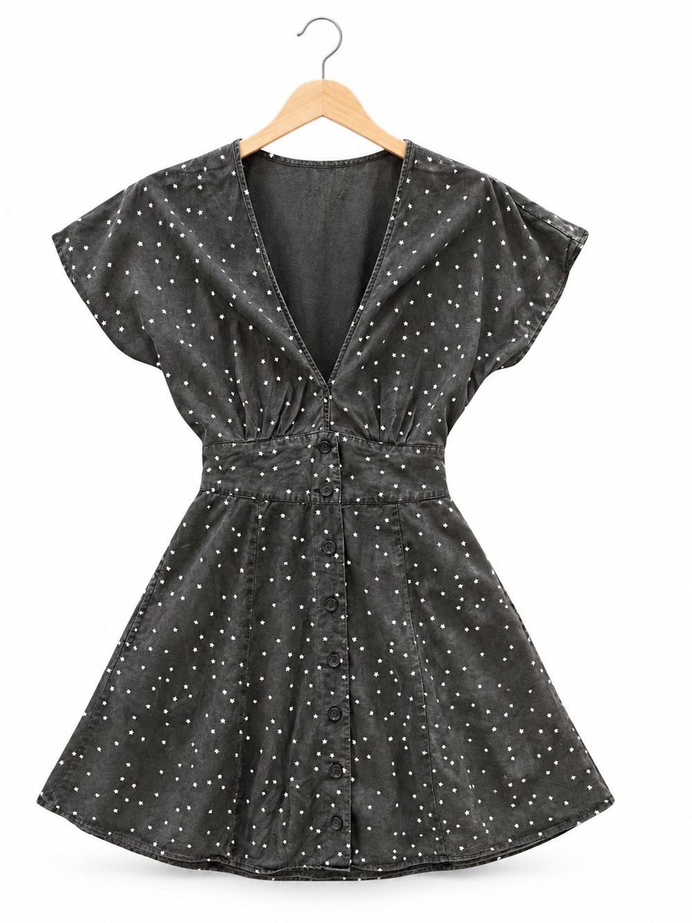 Marine Layer Camila Mini Dress Small Black White Star Print Button Front V-Neck